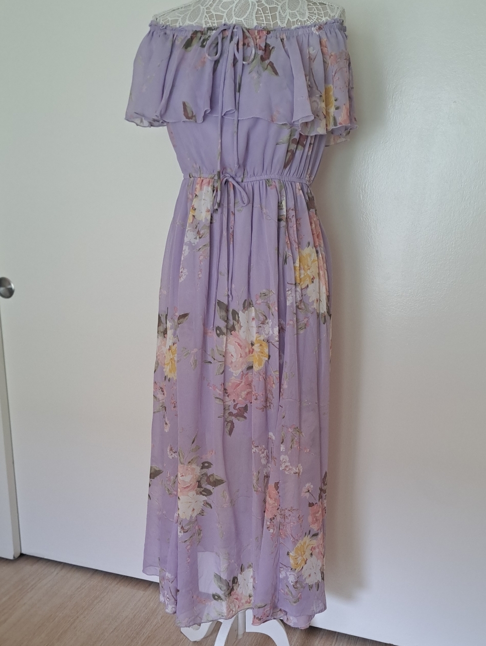 KATY and LILY Lavender Floral Off-Shoulder Maxi Dress